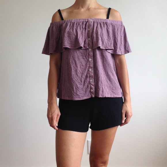 American Eagle - Purple Off The Shoulder Top - Picture 1 of 14